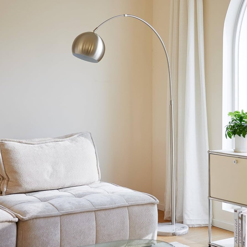 Arc Floor Lamp Brushed Nickel Marble Base Drum Shade