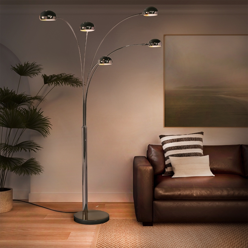 Arc Floor Lamp Brushed Nickel Mushroom Shades Five Light Mid Century
