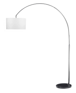 Arc Floor Lamp Contemporary Brushed Metal Large Drum Shade Stone