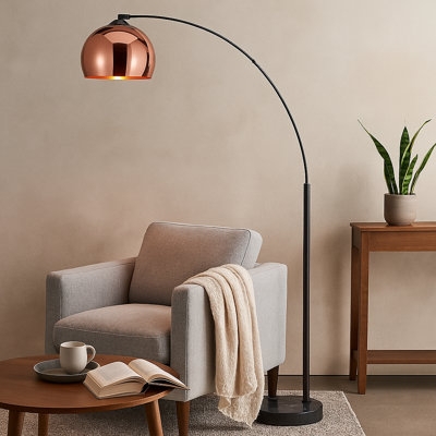 Arc Floor Lamp Copper Dome Shade Marble Base Contemporary