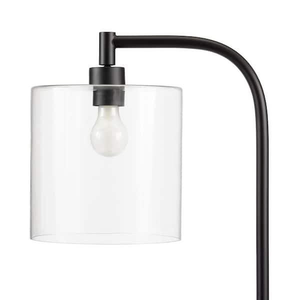 Arc Floor Lamp Curved Neck Matte Black Glass Bell Shade