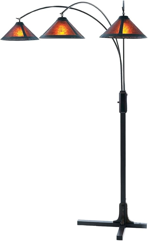Arc Floor Lamp | Espresso Wood X-Base, Amber Mica Shades, Mid-Century style