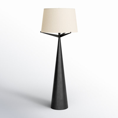 Arc Floor Lamp featuring a Tall Cylindrical Cream Fabric Shade