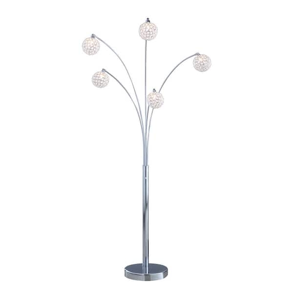 Arc Floor Lamp Five Arm Faceted Crystal Shades Polished Chrome Dimmer
