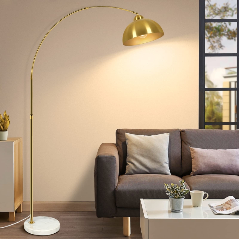 Arc Floor Lamp Gold Finish Marble Base Arched Over Sofa Design