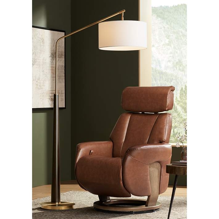 Arc Floor Lamp | Gold Metal Arm, Mixed Material Stem, Contemporary Lighting