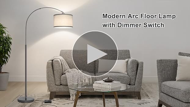 Arc Floor Lamp Gray Drum Shade Matte Finish Overhanging Scandi Style