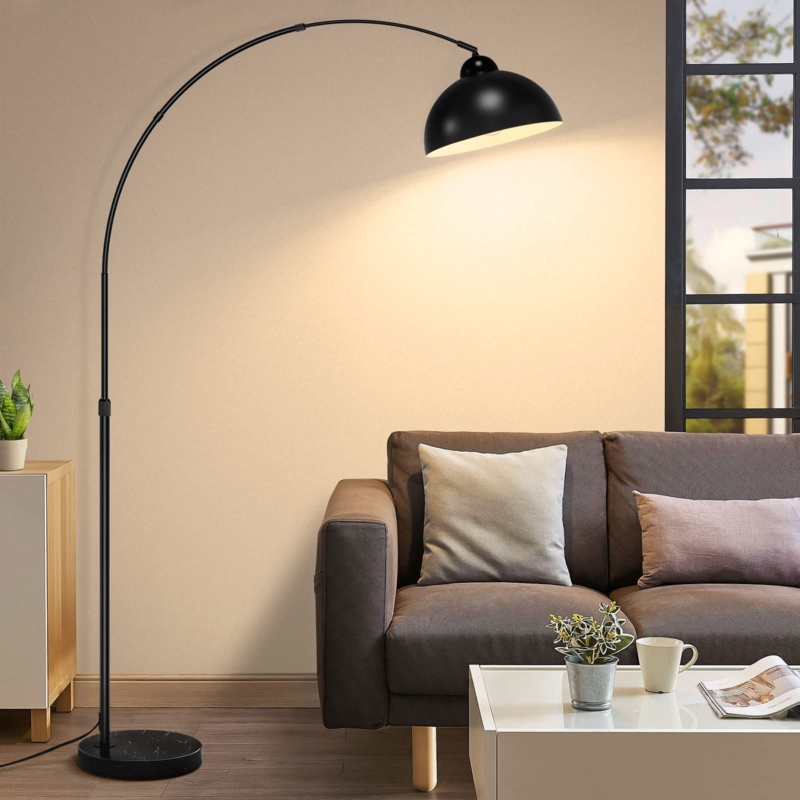 Arc Floor Lamp Industrial Matte Black Weighted Stone Base Task Light
