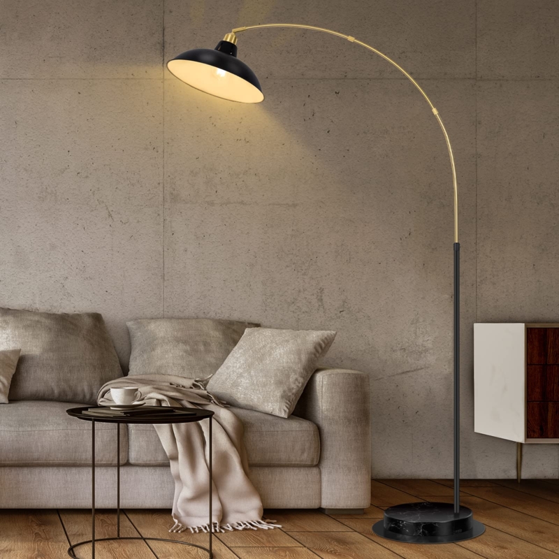 Arc Floor Lamp Marble Base Two Tone Finish Modern Glam