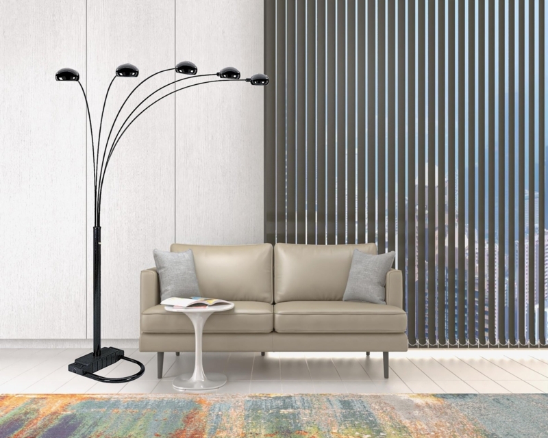 Arc Floor Lamp Matte Black Dome Shades Sweeping Silhouette Contemporary