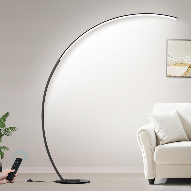 Arc Floor Lamp Matte Black Metal Cylinder Shade Living Room