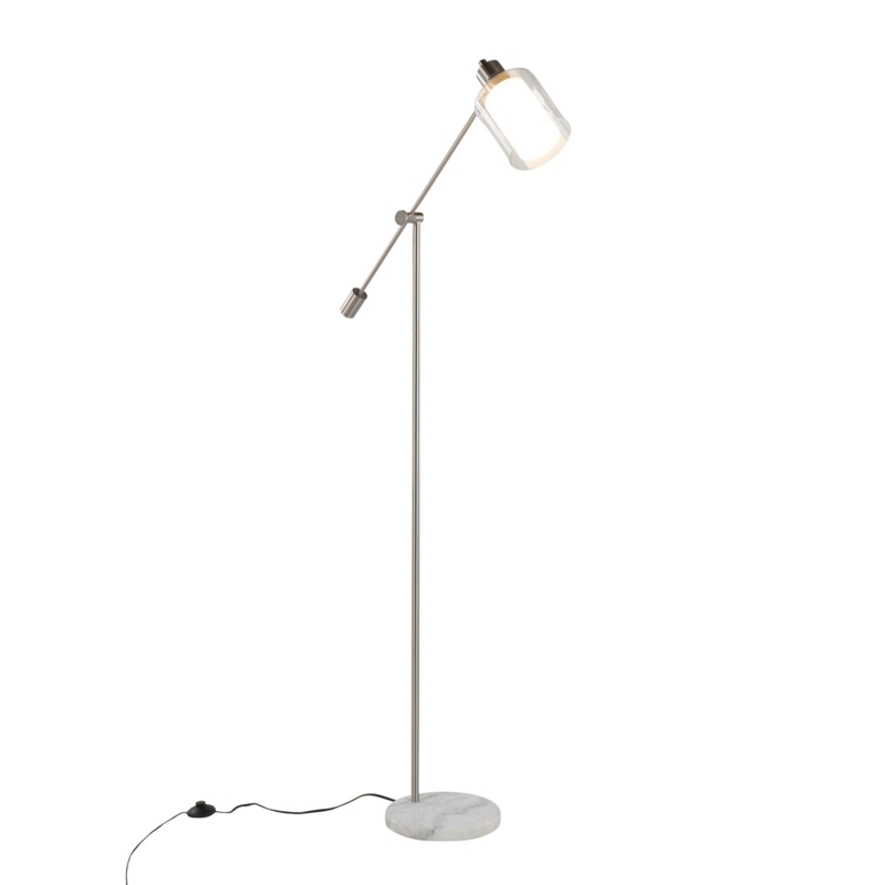 Arc Floor Lamp, Polished Nickel with Marble Base and Globe Shade