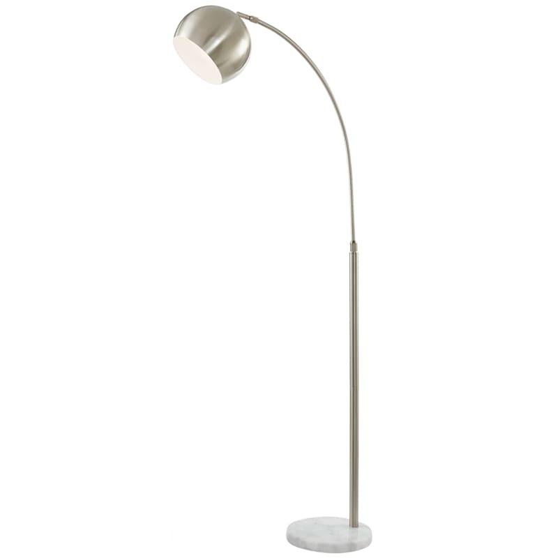 Arc Floor Lamp Polished Silver Marble Base Dome Shade