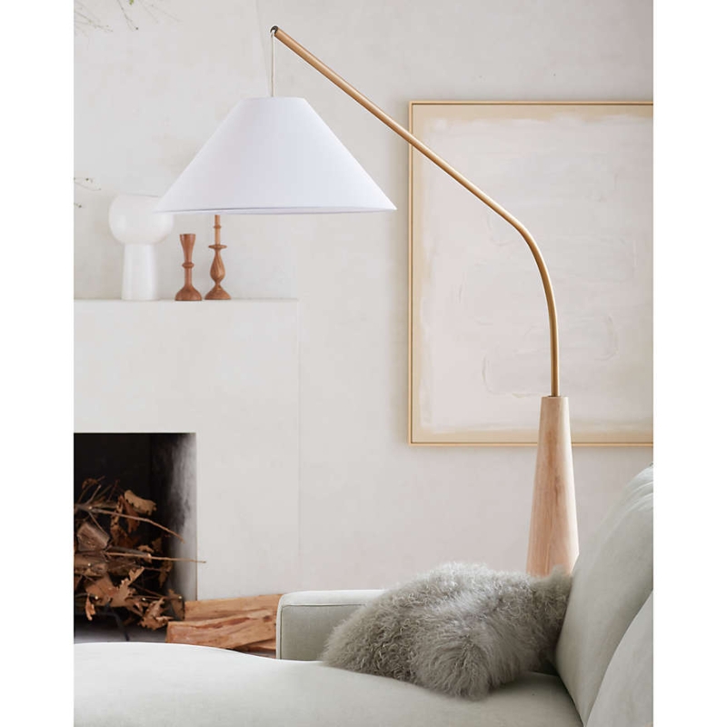 Arc Floor Lamp: Scandinavian Bentwood Frame with Hanging White Shade