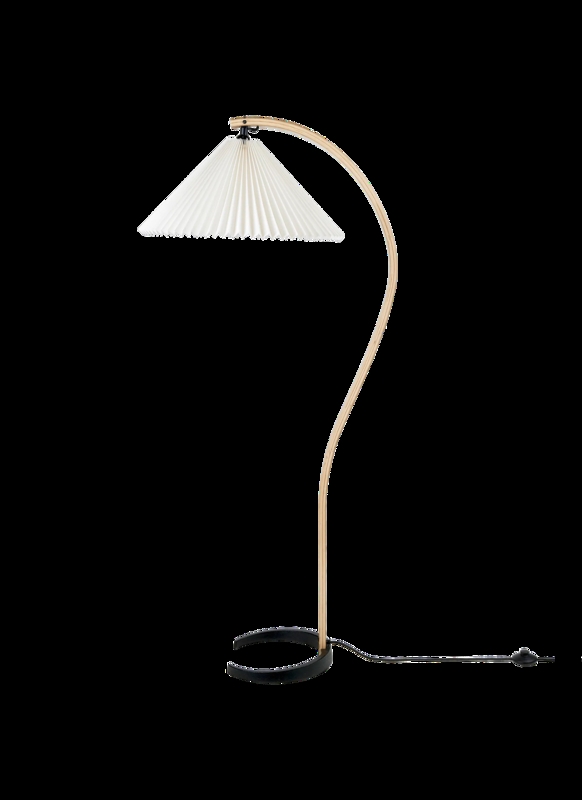 Arc Floor Lamp: Scandinavian Curved Wood Arm with Pleated Shade