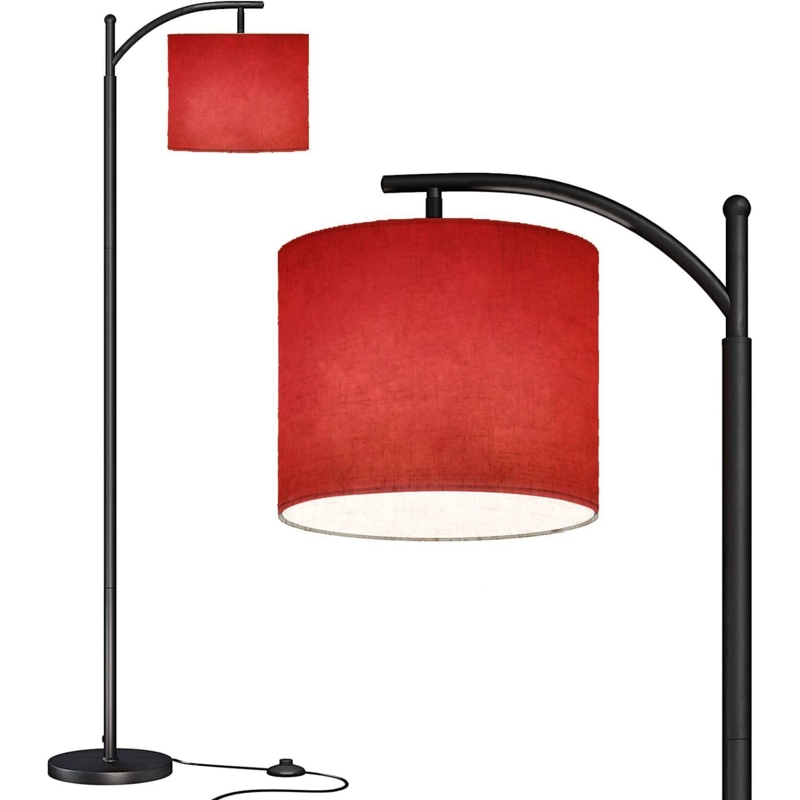 Arc Floor Lamp Textured Concrete Base Red Abstract Pattern