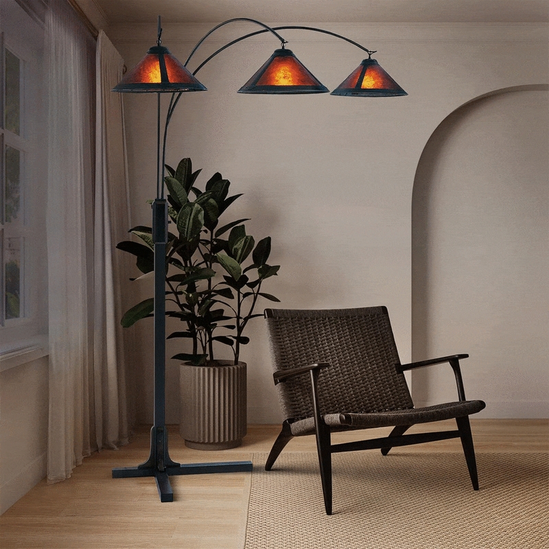 Arc Floor Lamp | Triple Arc Silhouette, Mica Shades, Overhead Lighting