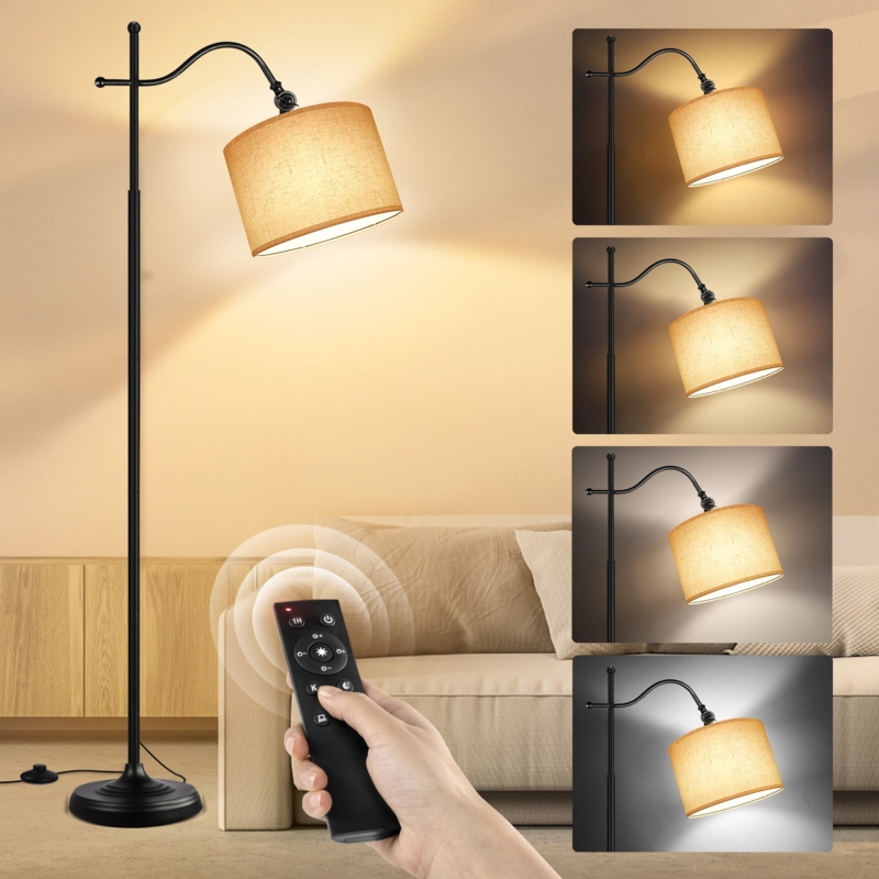 Arc Floor Lamp with Drum Shade, Matte Metal Finish Slender