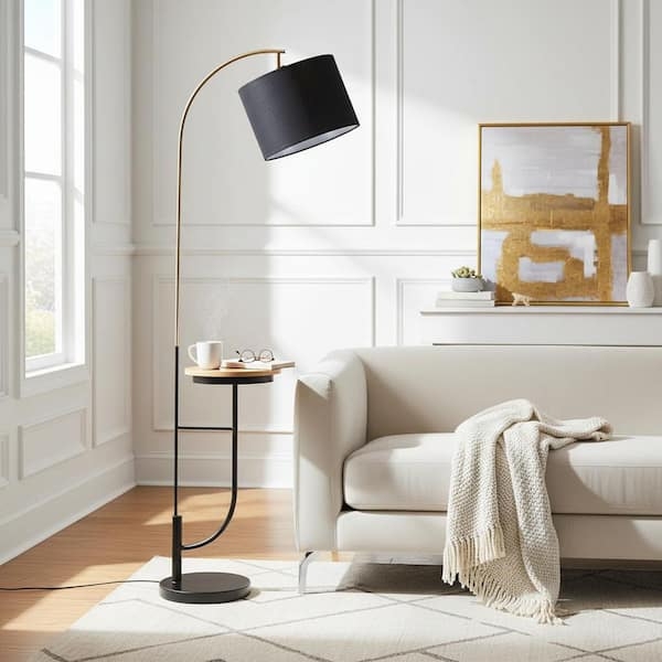 Arc Floor Lamp with Integrated Table and USB, Modern Arc Lamp With Table