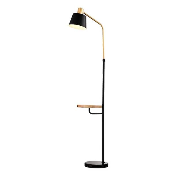 Arc Floor Lamp with Marbled Surface Table, USB, Black Floor Lamp With USB