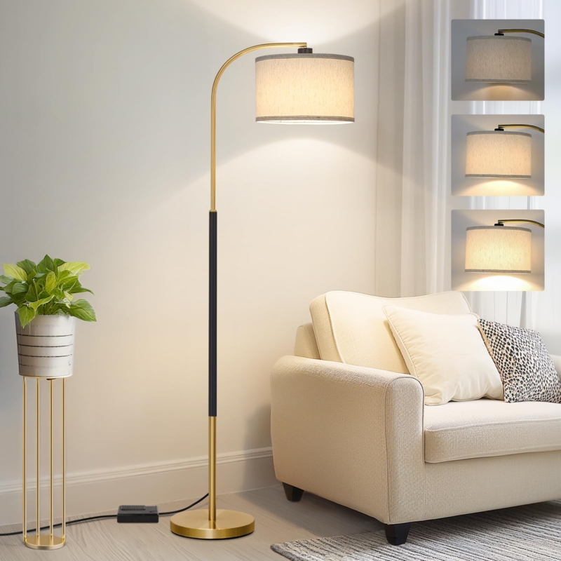 Arc Floor Lamp with Oversized Drum Shade Floor Pedal Switch Contemporary