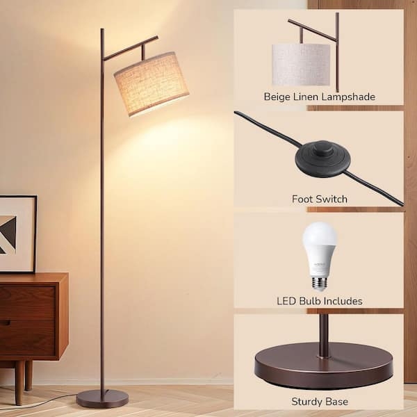 Arc Floor Lamp Wood Toned Finish Modern Living Room