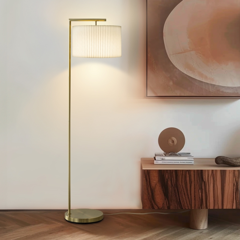 Arc Lamp for Living Room with Antique Brass Finish and Drum Shade