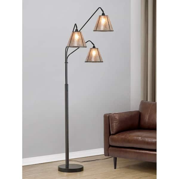 Arch Floor Lamp Dark Bronze Amber Mica Shades Transitional Industrial