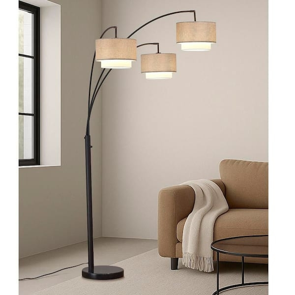 Arch Floor Lamp Espresso Multi Arm with Brown and White Drum Shades
