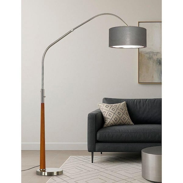 Arched Floor Lamp Brushed Nickel Finish Contemporary Arc Light
