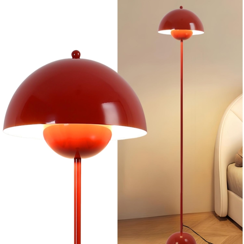 Arched Floor Lamp Dark Red Finish Industrial Style