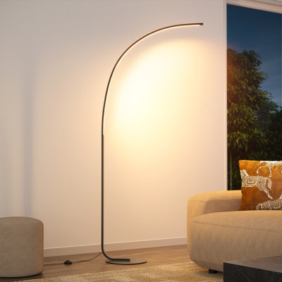 Arched Floor Lamp: Integrated LED Ring, Matte Black Minimalist Style