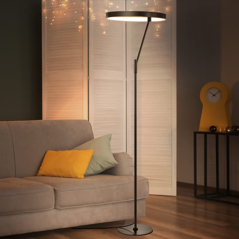 Arched Floor Lamp Matte Black Slim Profile Integrated LED Standing