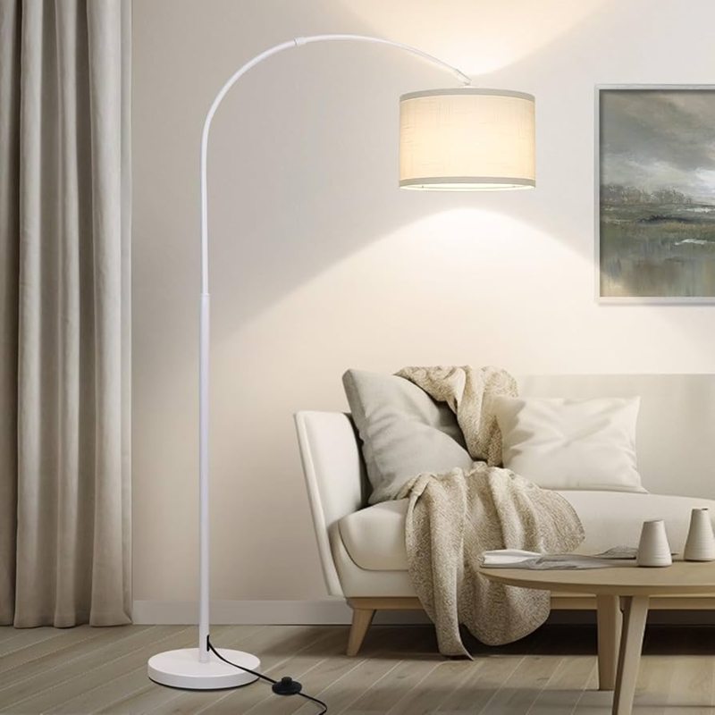 Arched Floor Lamp: Minimalist White Finish with Adjustable Bowl Shade