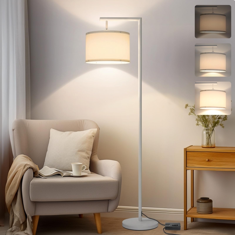 Arched Floor Lamp: Modern Black Metal Stand with Fabric Drum Shade