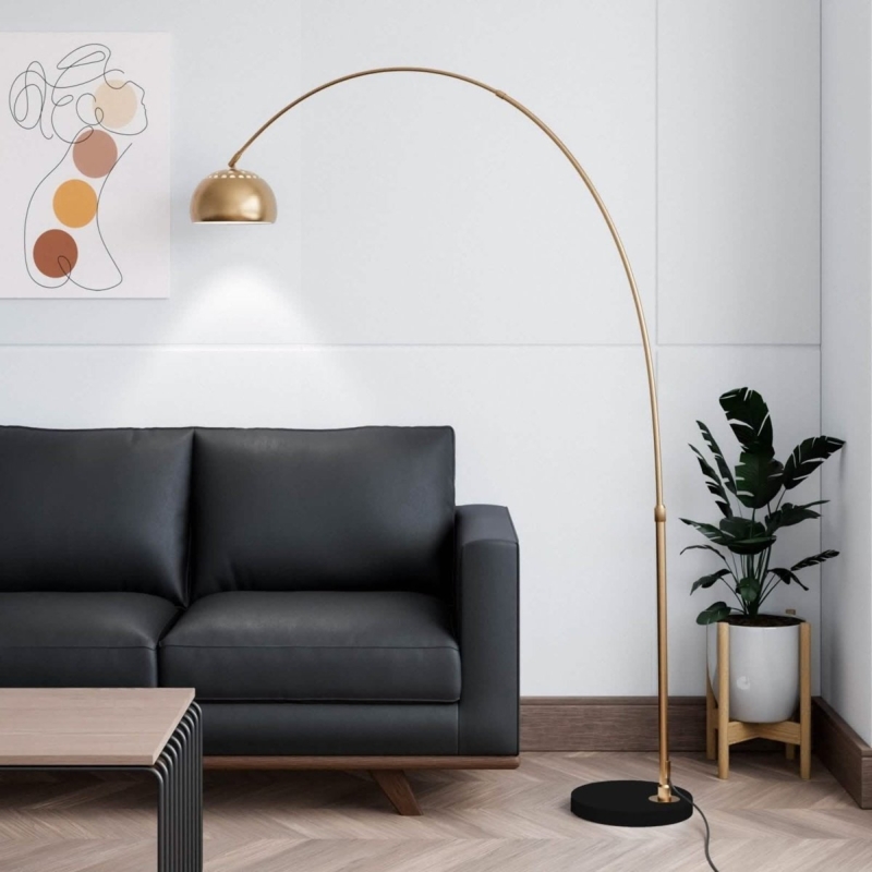 Arched Floor Lamp Polished Black Marble Base Mid Century Modern