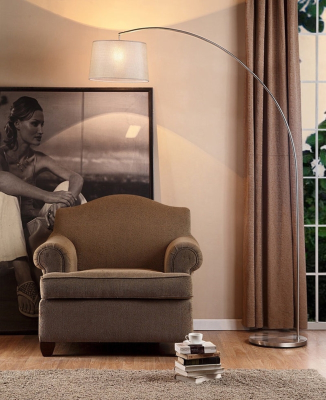 Arched Floor Lamp Polished Silver Drum Shade Contemporary Minimalist