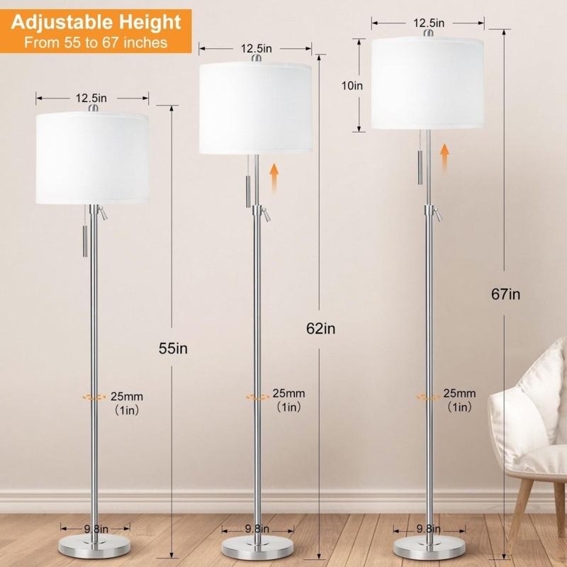 Arched Floor Lamp Telescoping Arm for Living Room