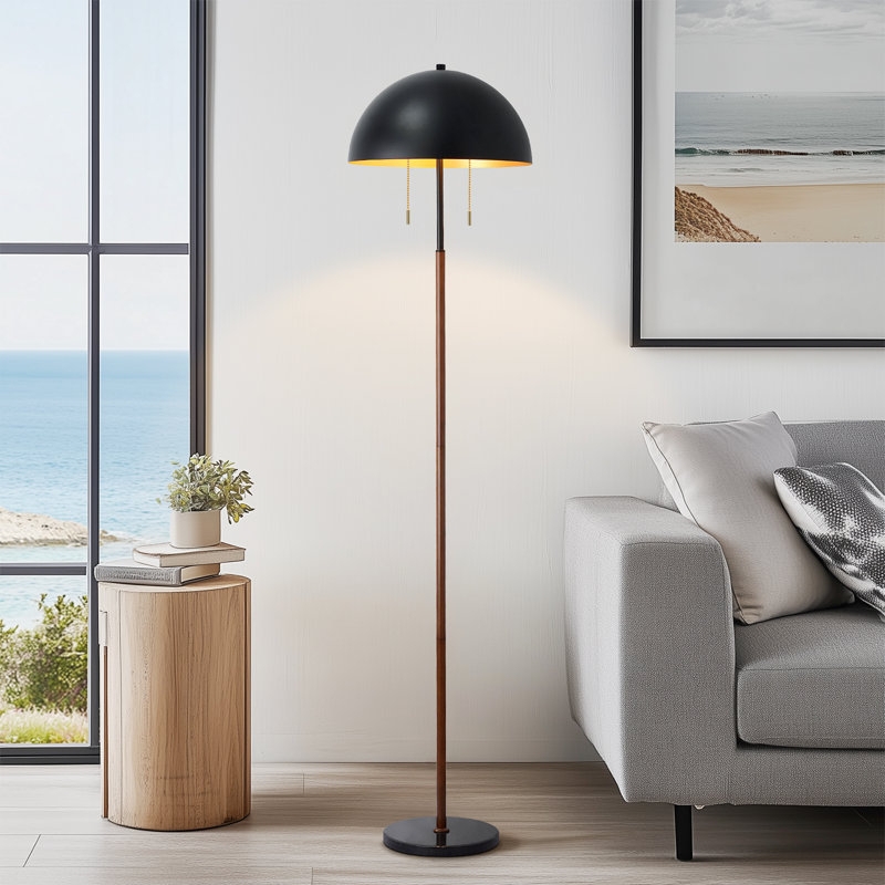Arched Floor Lamp with Double Mushroom Shades and Marble Base