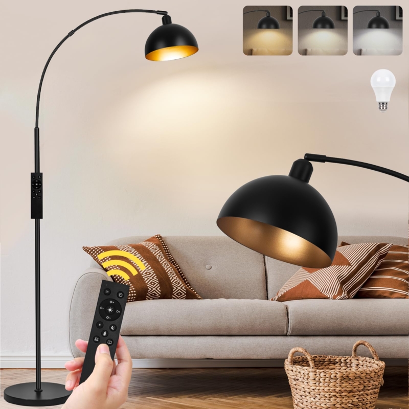 Arched Floor Lamp with Industrial Metal Finish for Overhead Lighting