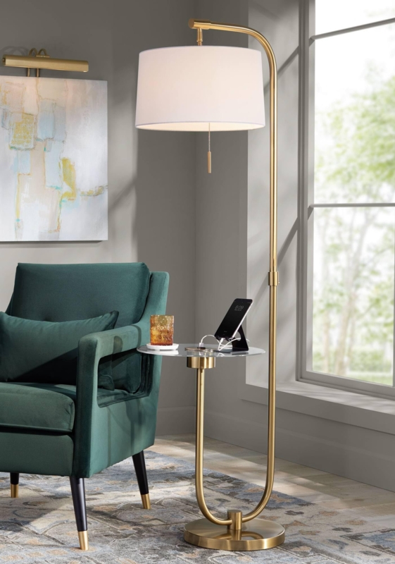Arched Floor Lamp with Marble Base and Glass Tray: Mid Century Style