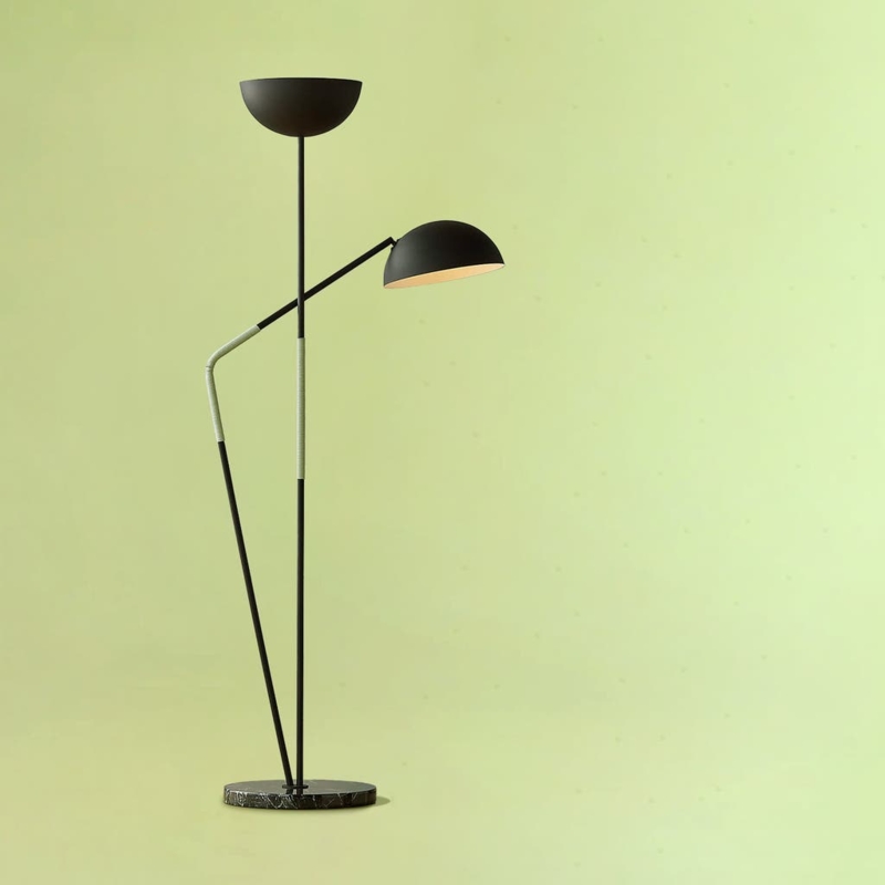 Arched Floor Lamp with Oversized Drum Shade and Marble-Like Base, Modern