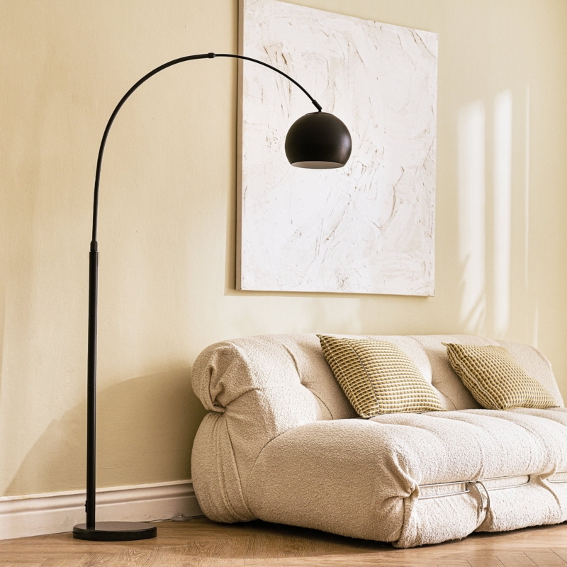 Arched Floor Lamp with Rotatable Dome Shade and Marble Base