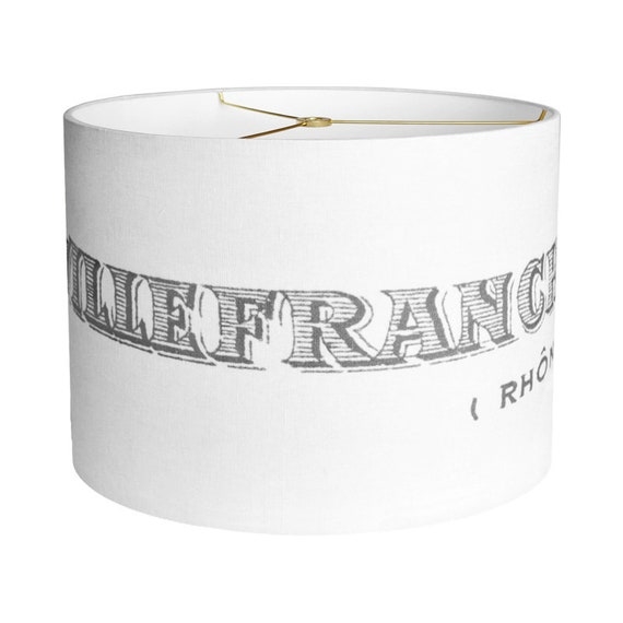 Architectural Print Drum Shade, White and Grey Linen-Like