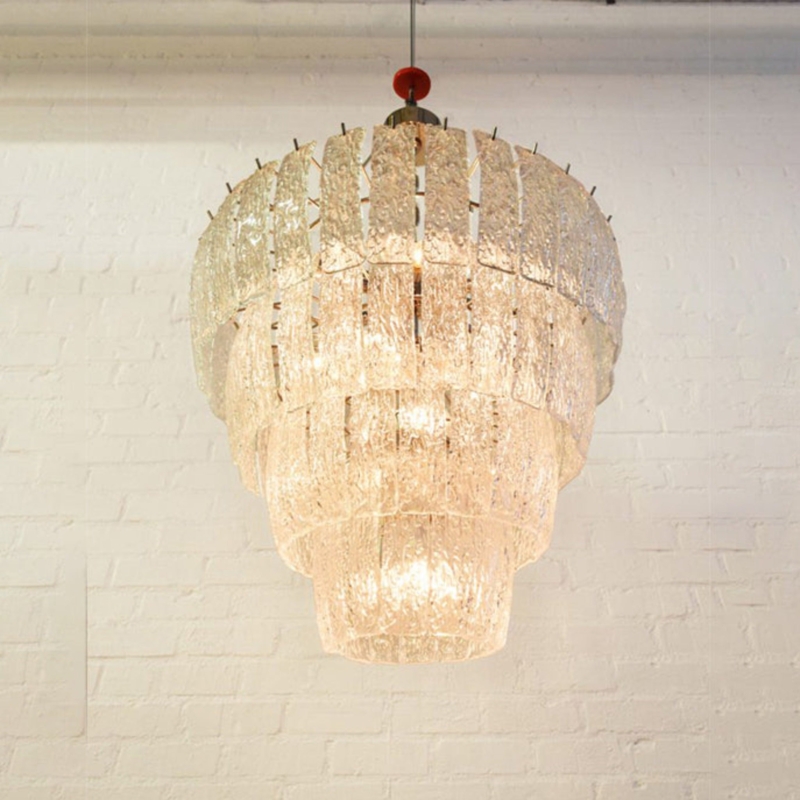 Art Deco Dining Room Lighting: Four-Tier Ribbed Venetian Glass Fixture