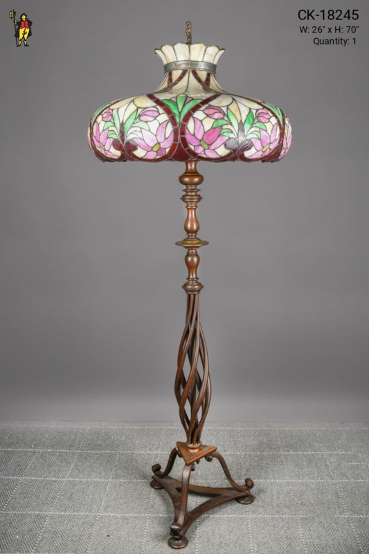 Art Nouveau Floor Lamp Ornate Swirl Base Oversized Floral Glass