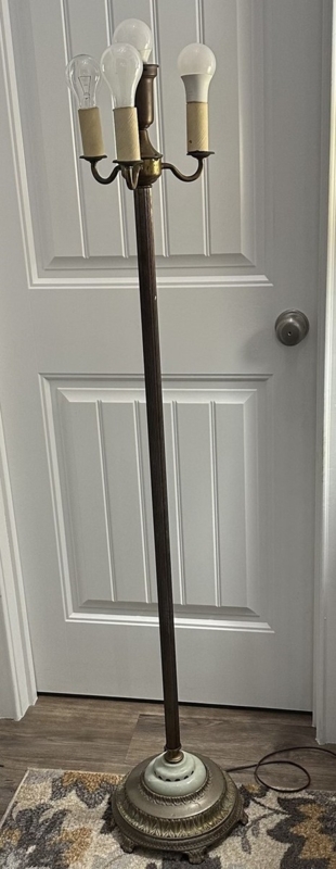 Art Nouveau Floor Lamp with Lighted Base and Floral Scrollwork Details