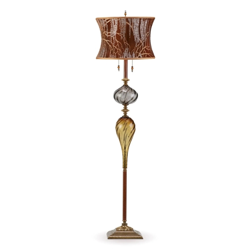 Artisan Floor Lamp Blown Glass Stem Velvet Ivy Shade Luxury