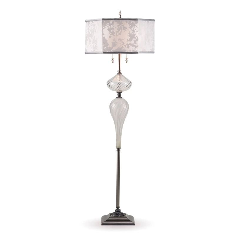 Artisan Floor Lamp Sculptural Blown Glass Orbs Stacked Base Silk Shade