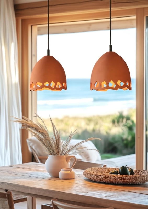 Artisanal Clay Dome Pendant with Amorphous Rim Terracotta